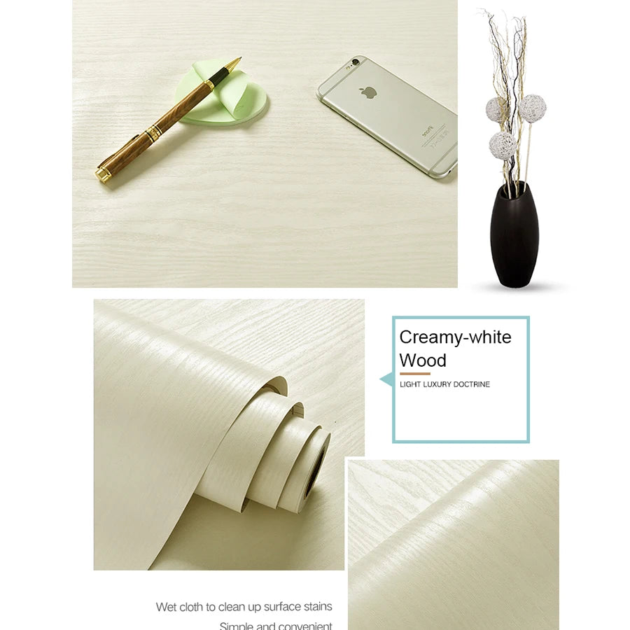 Papier Peint Adhésif Effet Bois - Rouleau PVC Imperméable Autocollant Meuble Cuisine