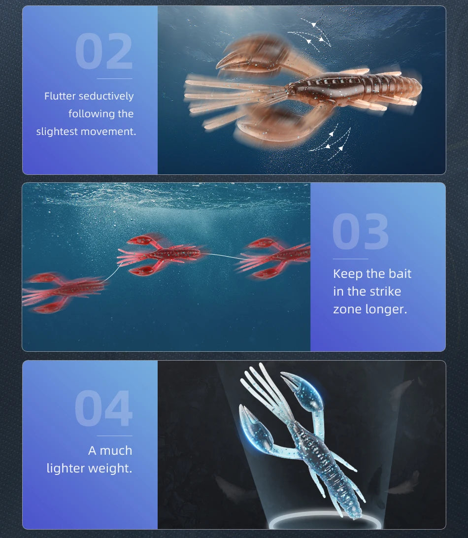 Leurres Écrevisse DoliveCraw 50mm/65mm/80mm - Lot 5 Leurres Souples Silicone Bar Brochet