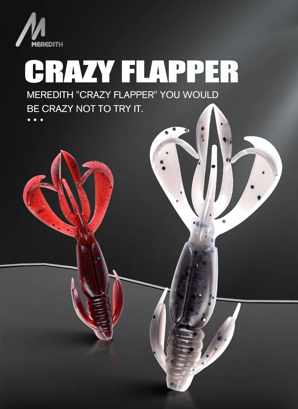 Leurres Crazy Flapper 70mm/90mm - Lot 10 Leurres Souples Silicone Crevette Bass