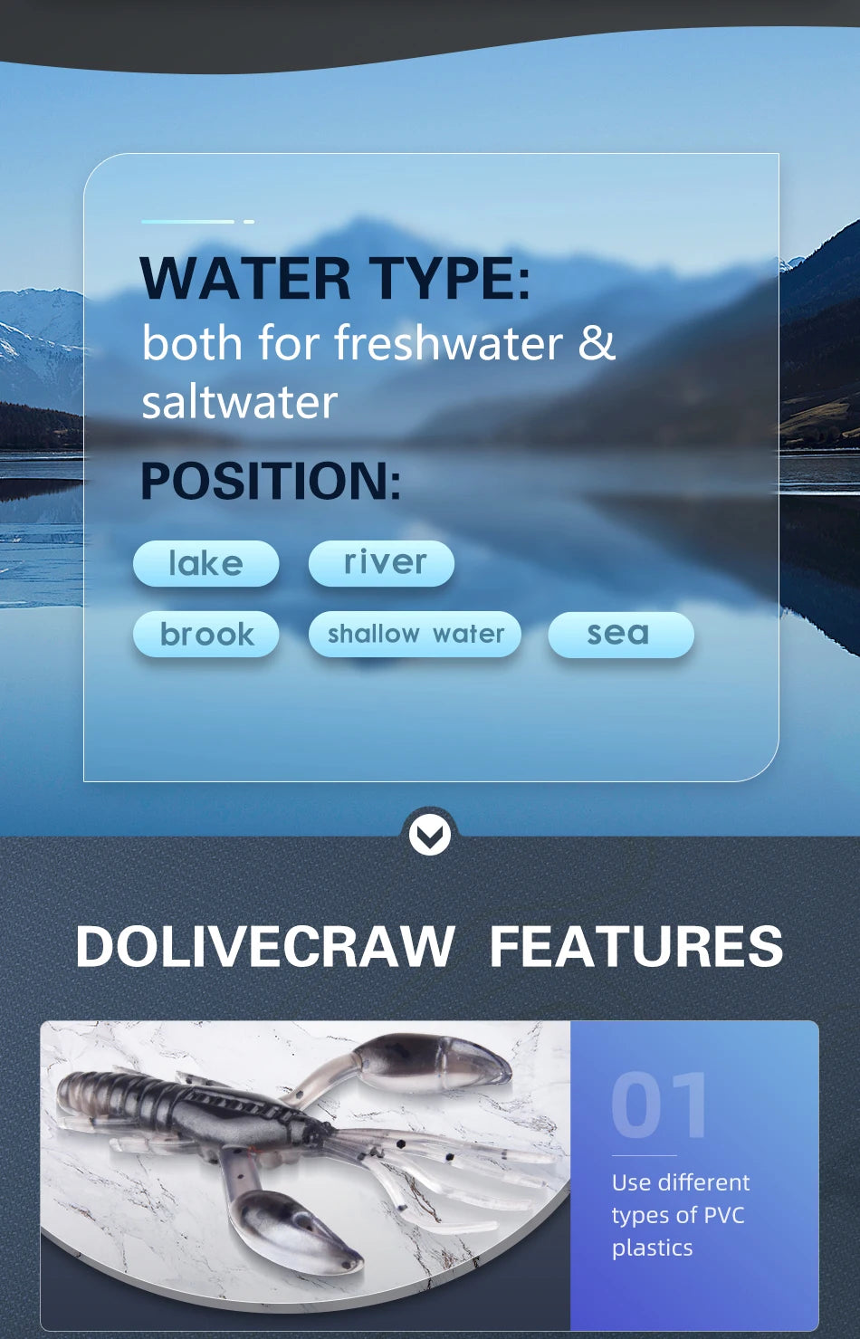 Leurres Écrevisse DoliveCraw 50mm/65mm/80mm - Lot 5 Leurres Souples Silicone Bar Brochet