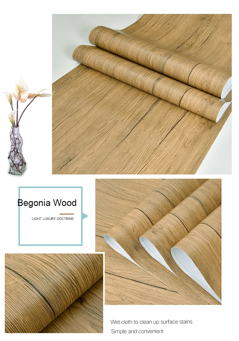 Papier Peint Adhésif Effet Bois - Rouleau PVC Imperméable Autocollant Meuble Cuisine