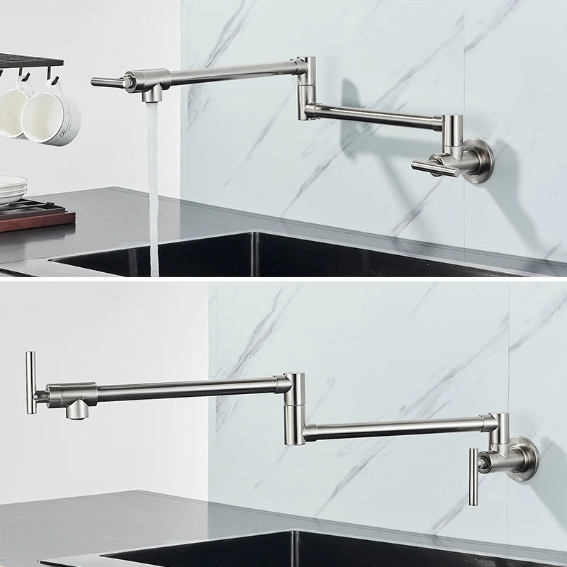 Robinet Cuisine Mural Remplisseur Pot Filler Laiton Chromé Double Articulation Bras Pivotant