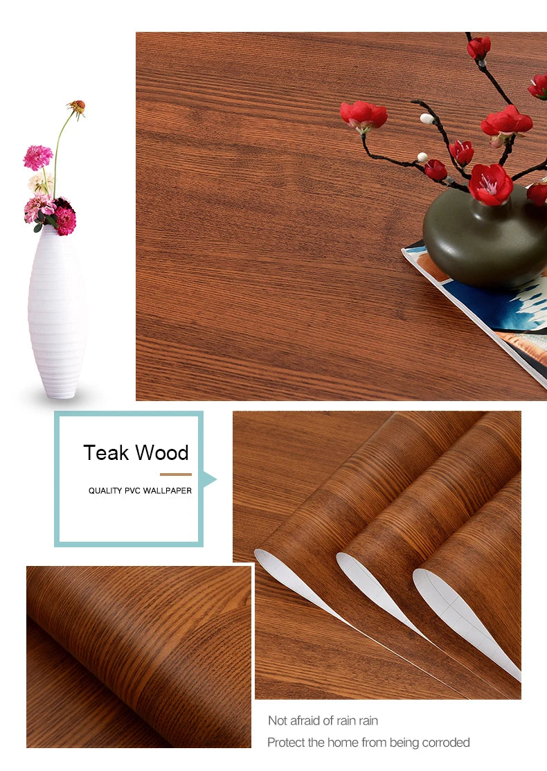 Papier Peint Adhésif Effet Bois - Rouleau PVC Imperméable Autocollant Meuble Cuisine