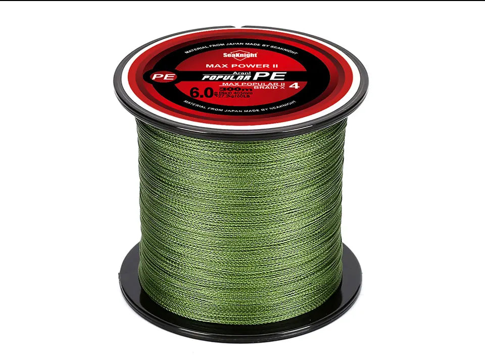 Tresse Pêche SeaKnight TriPoseidon 4 Brins 300m PE 8-60LB Multifilament Carpe Carnassier