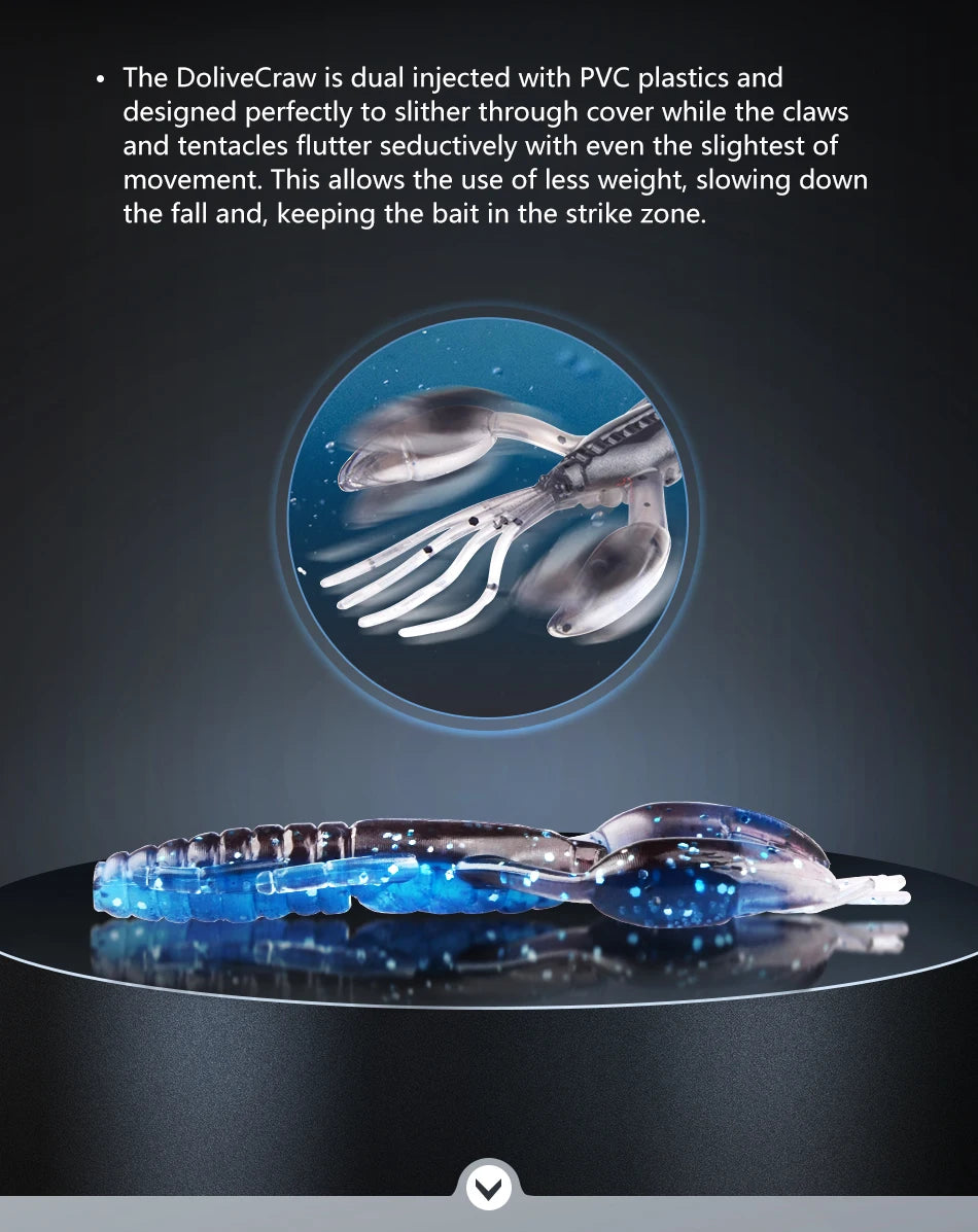 Leurres Écrevisse DoliveCraw 50mm/65mm/80mm - Lot 5 Leurres Souples Silicone Bar Brochet