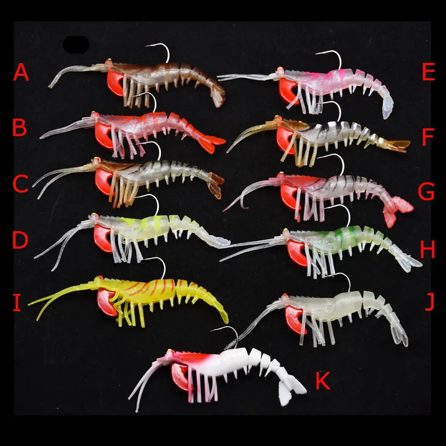 Leurres Crevette Pêche 12g/18g - Lot 6 Leurres Souples Yeux Lumineux Eau Douce/Mer