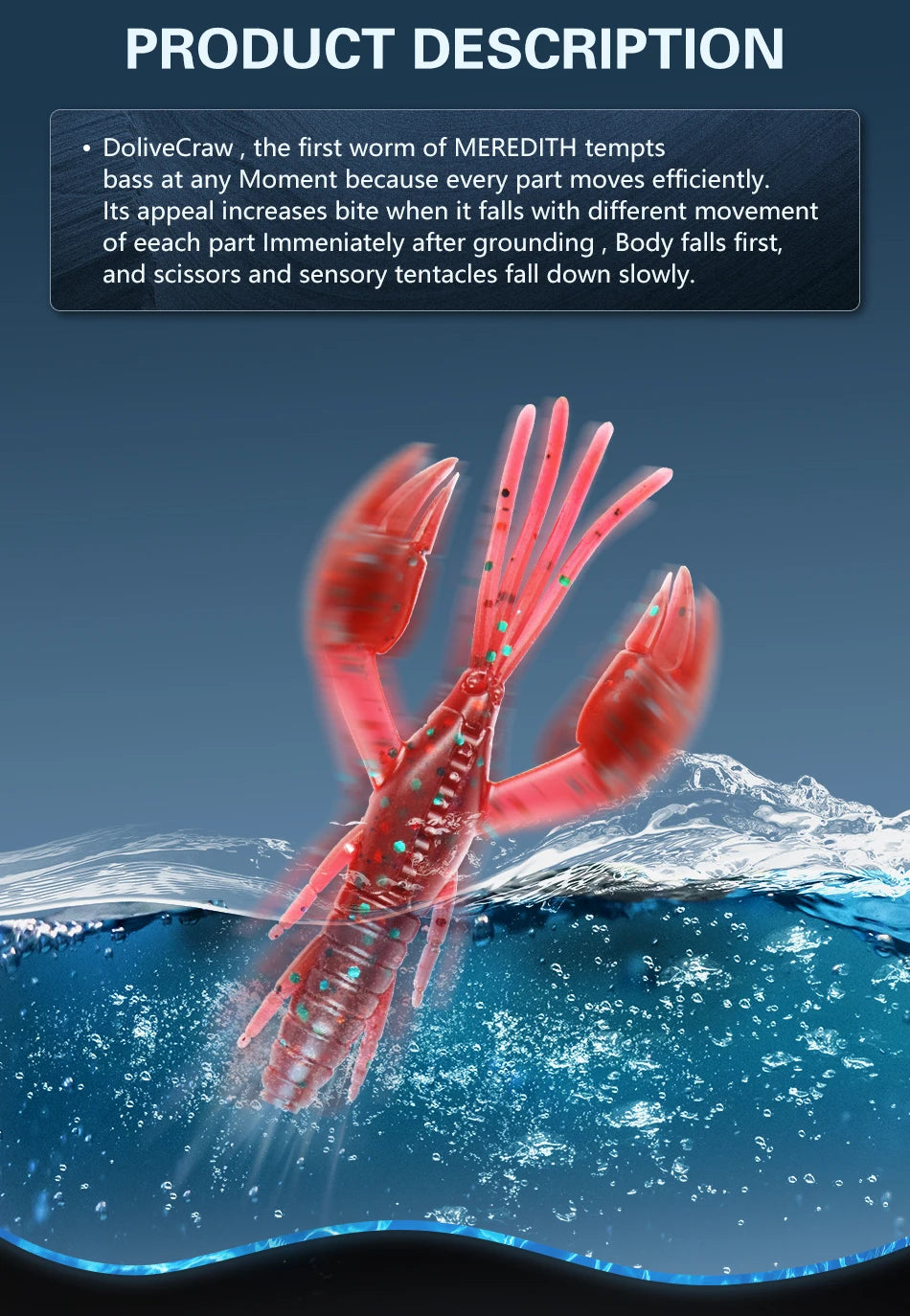 Leurres Écrevisse DoliveCraw 50mm/65mm/80mm - Lot 5 Leurres Souples Silicone Bar Brochet
