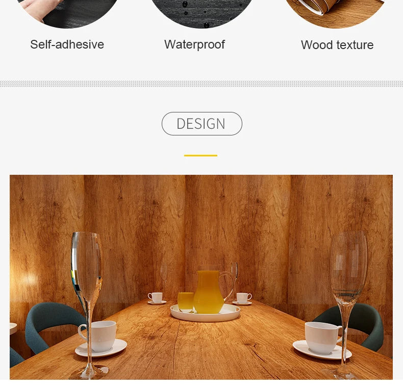 Papier Peint Adhésif Effet Bois - Rouleau PVC Imperméable Autocollant Meuble Cuisine
