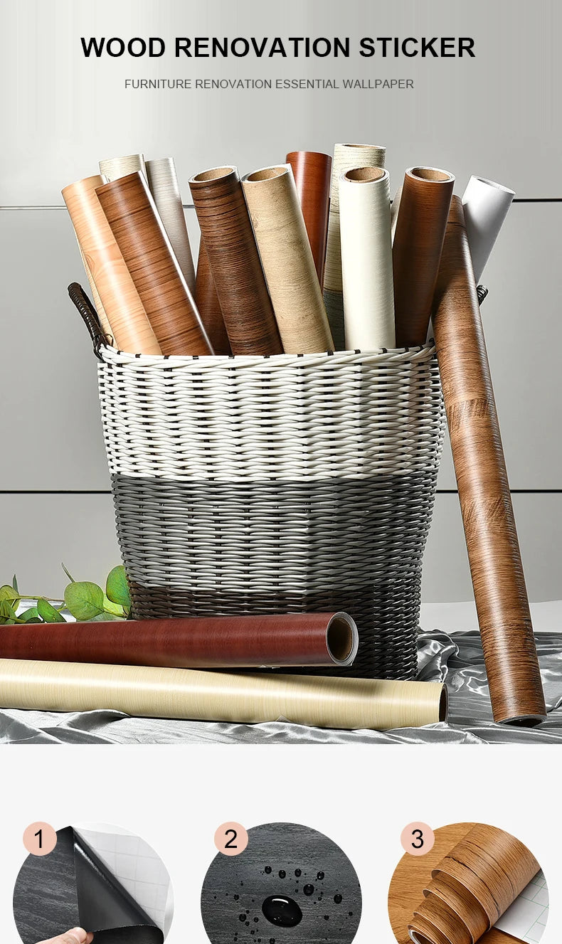 Papier Peint Adhésif Effet Bois - Rouleau PVC Imperméable Autocollant Meuble Cuisine