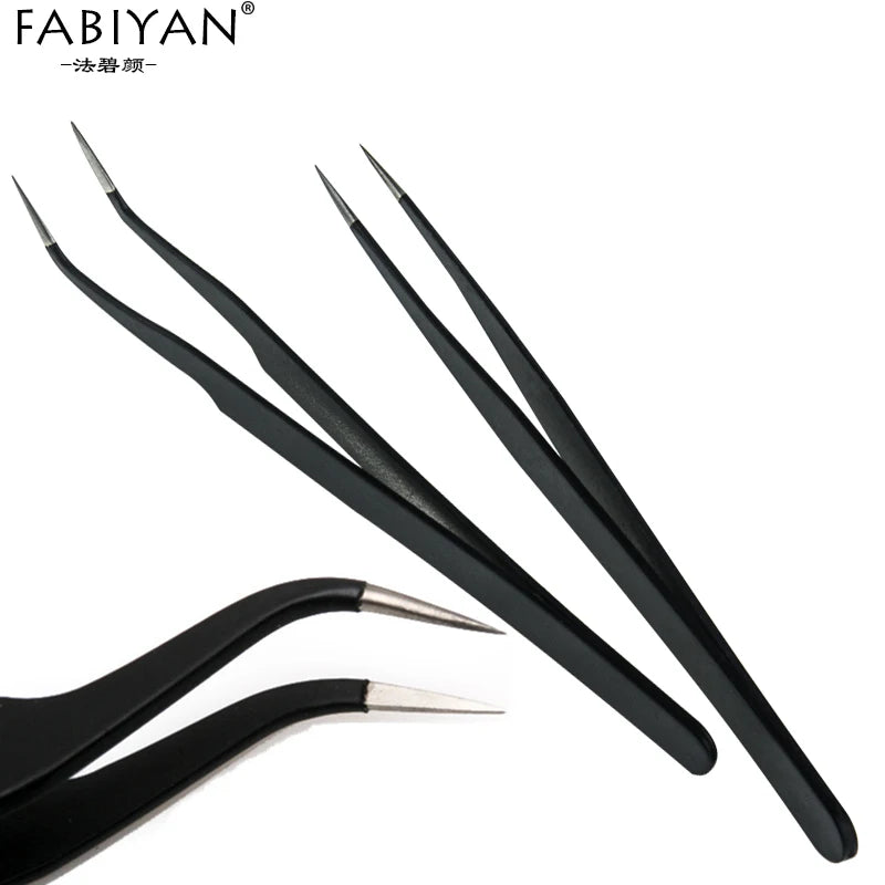 Set de 2 Pinces Nail Art en Acier Inoxydable - Courbe et Droite pour Strass et Paillettes