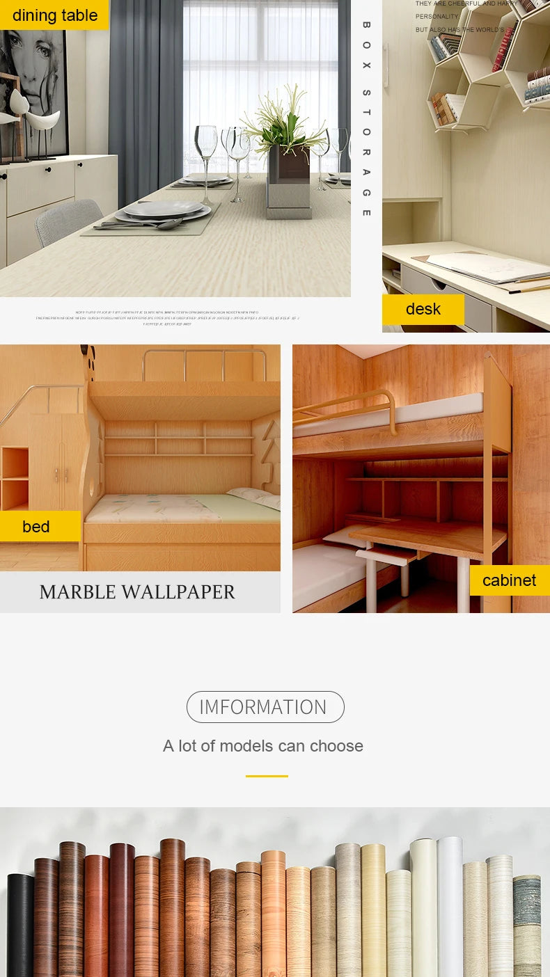 Papier Peint Adhésif Effet Bois - Rouleau PVC Imperméable Autocollant Meuble Cuisine