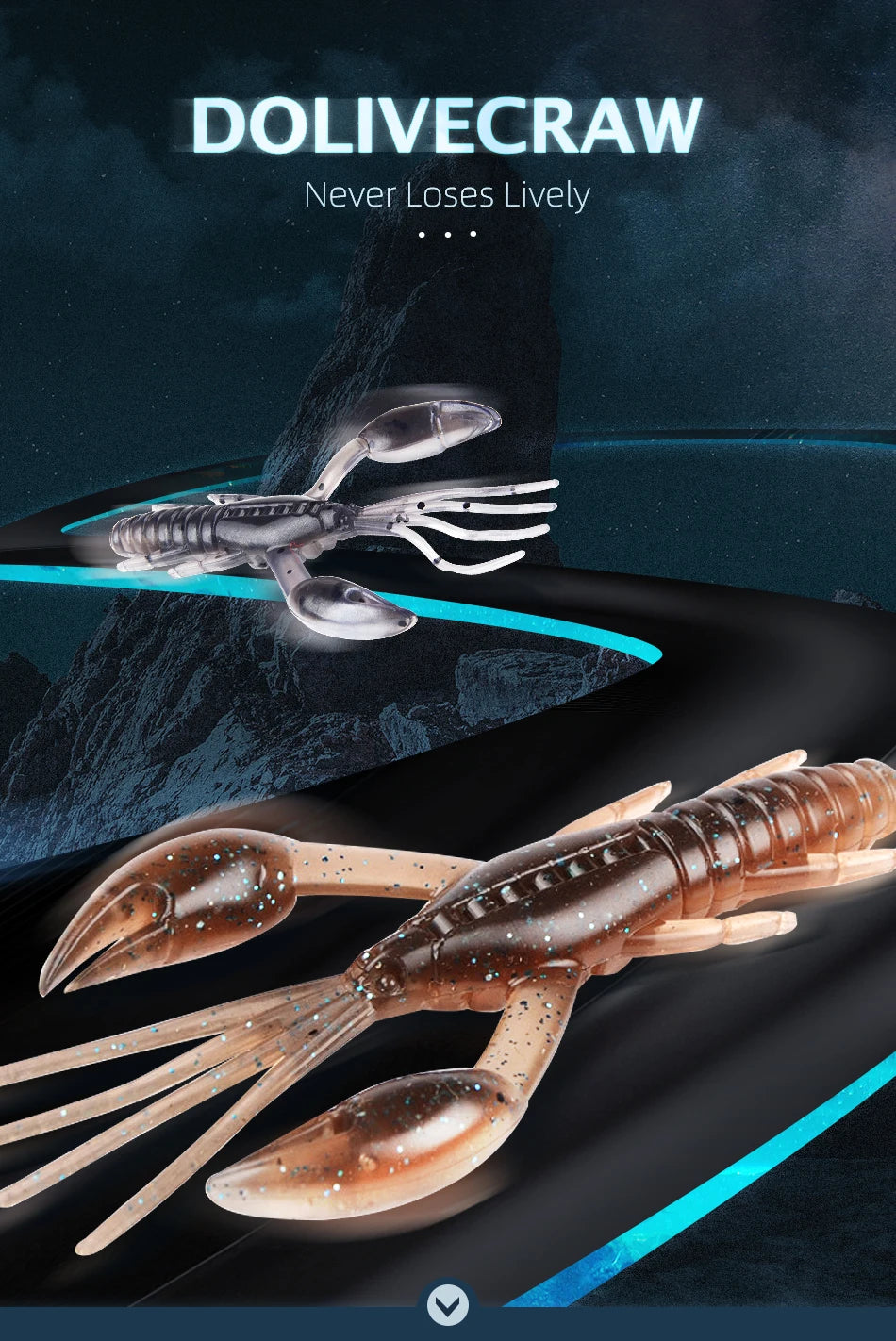 Leurres Écrevisse DoliveCraw 50mm/65mm/80mm - Lot 5 Leurres Souples Silicone Bar Brochet