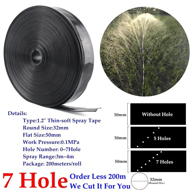 Tuyau d’Irrigation par Aspersion Φ32mm – Ruban Souple PE 0 à 7 Trous, 5m à 100m