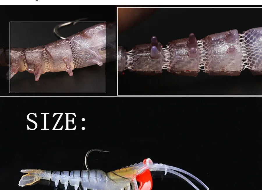 Leurres Crevette Pêche 12g/18g - Lot 6 Leurres Souples Yeux Lumineux Eau Douce/Mer