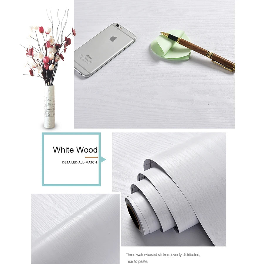 Papier Peint Adhésif Effet Bois - Rouleau PVC Imperméable Autocollant Meuble Cuisine