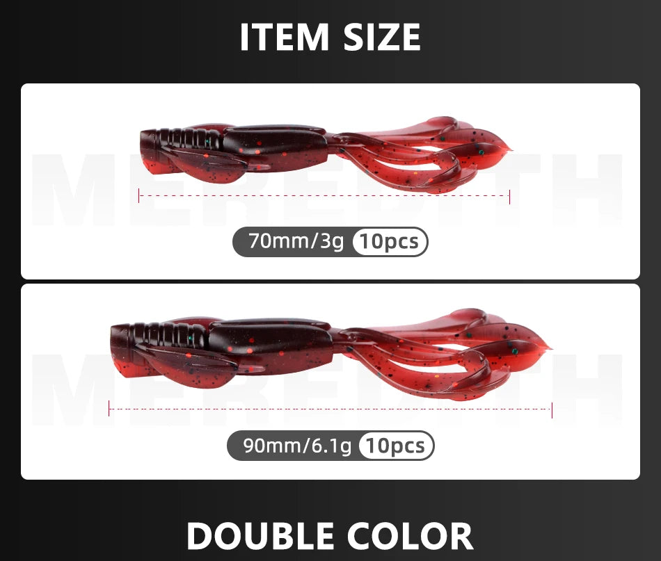 Leurres Crazy Flapper 70mm/90mm - Lot 10 Leurres Souples Silicone Crevette Bass