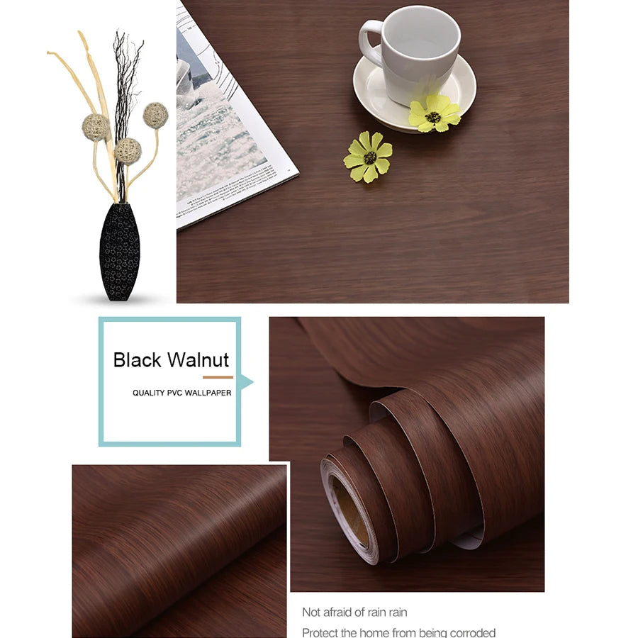 Papier Peint Adhésif Effet Bois - Rouleau PVC Imperméable Autocollant Meuble Cuisine