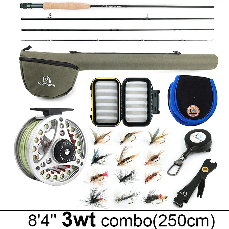 Canne à Mouche Maximumcatch 3-8WT Combo Set 8'6"-9' Medium-Fast Moulinet Soie Triangle Tube