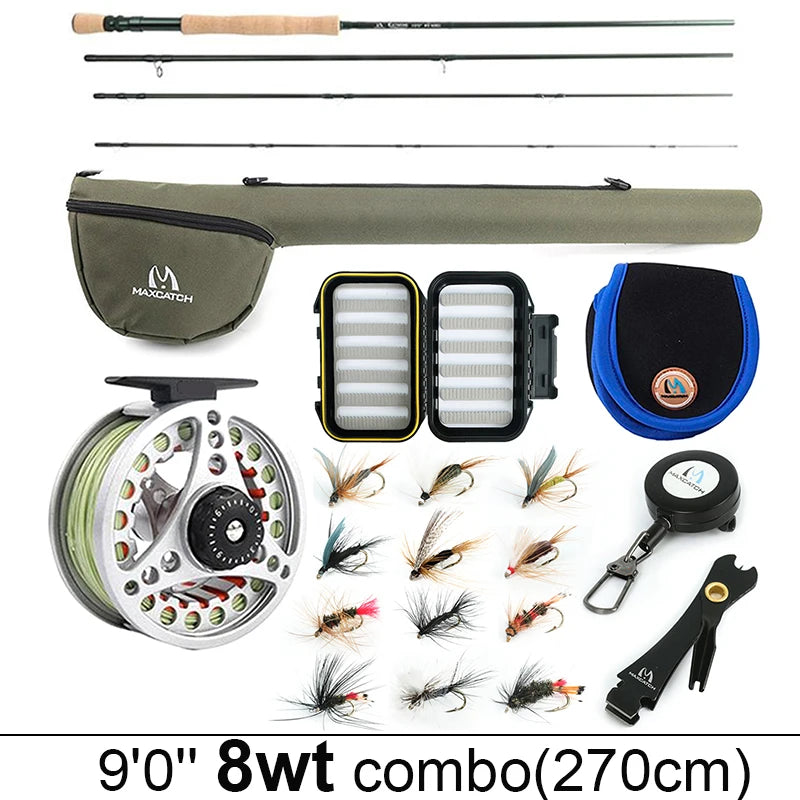 Canne à Mouche Maximumcatch 3-8WT Combo Set 8'6"-9' Medium-Fast Moulinet Soie Triangle Tube