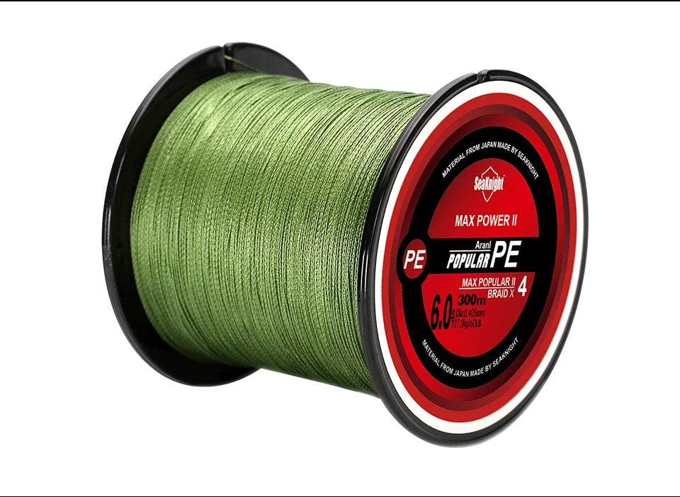 Tresse Pêche SeaKnight TriPoseidon 4 Brins 300m PE 8-60LB Multifilament Carpe Carnassier