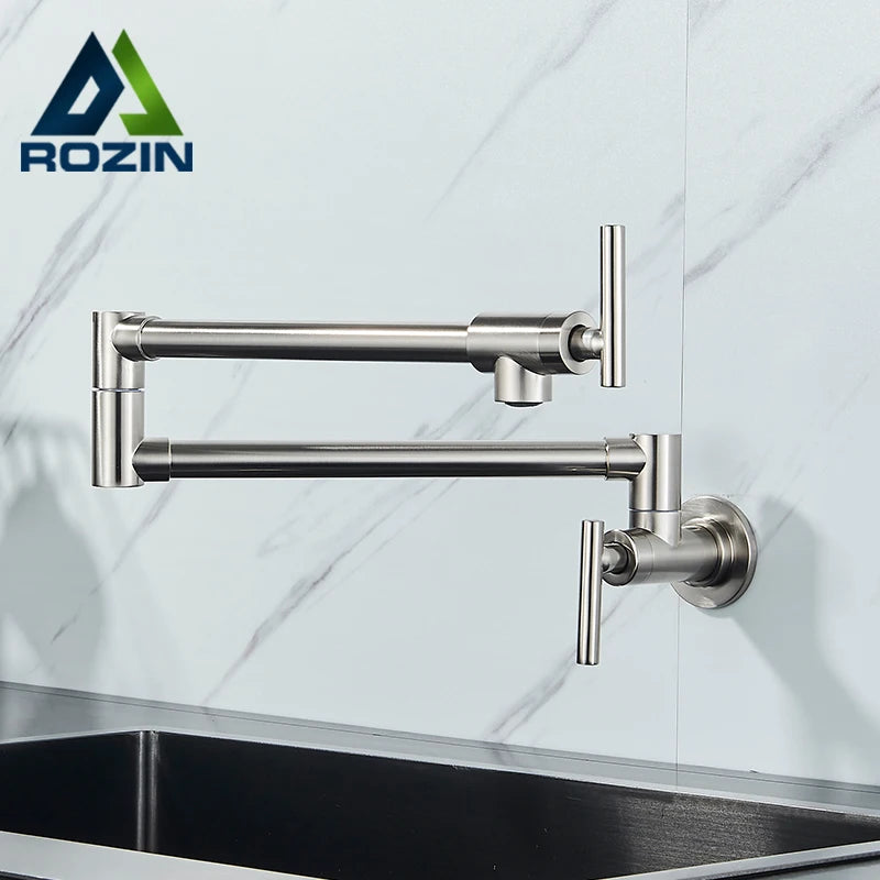 Robinet Cuisine Mural Remplisseur Pot Filler Laiton Chromé Double Articulation Bras Pivotant