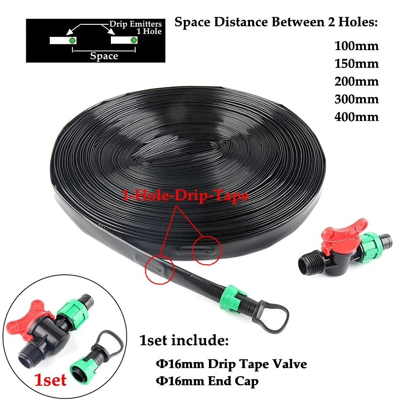 Ruban Goutte-à-Goutte PE 16mm avec Connecteurs – Irrigation Micro-Perforée, Espacement 10 à 40cm, 20m à 100m