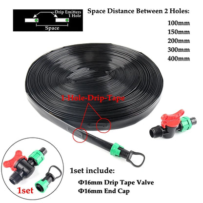 Ruban Goutte-à-Goutte PE 16mm avec Connecteurs – Irrigation Micro-Perforée, Espacement 10 à 40cm, 20m à 100m