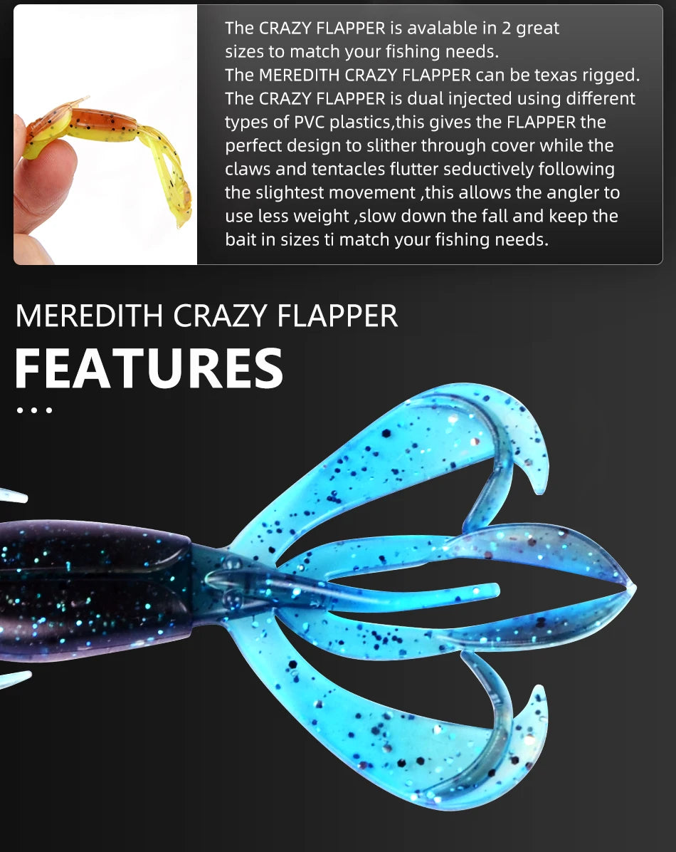 Leurres Crazy Flapper 70mm/90mm - Lot 10 Leurres Souples Silicone Crevette Bass