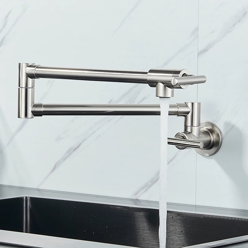 Robinet Cuisine Mural Remplisseur Pot Filler Laiton Chromé Double Articulation Bras Pivotant