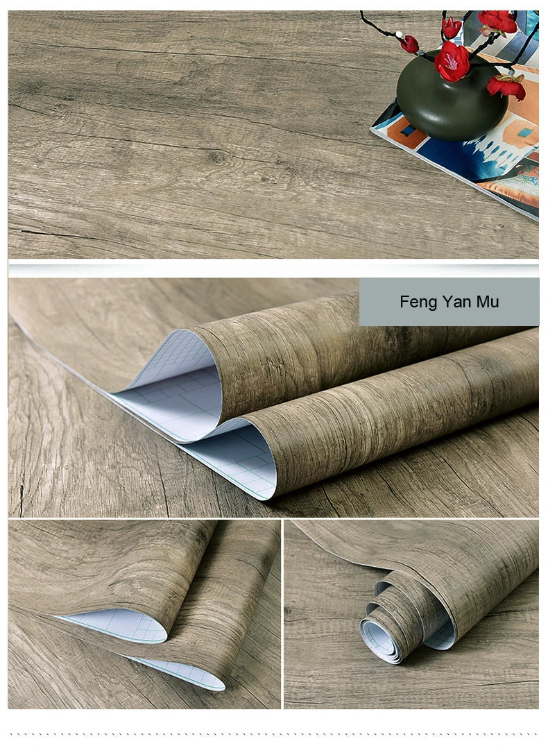 Papier Peint Adhésif Effet Bois - Rouleau PVC Imperméable Autocollant Meuble Cuisine