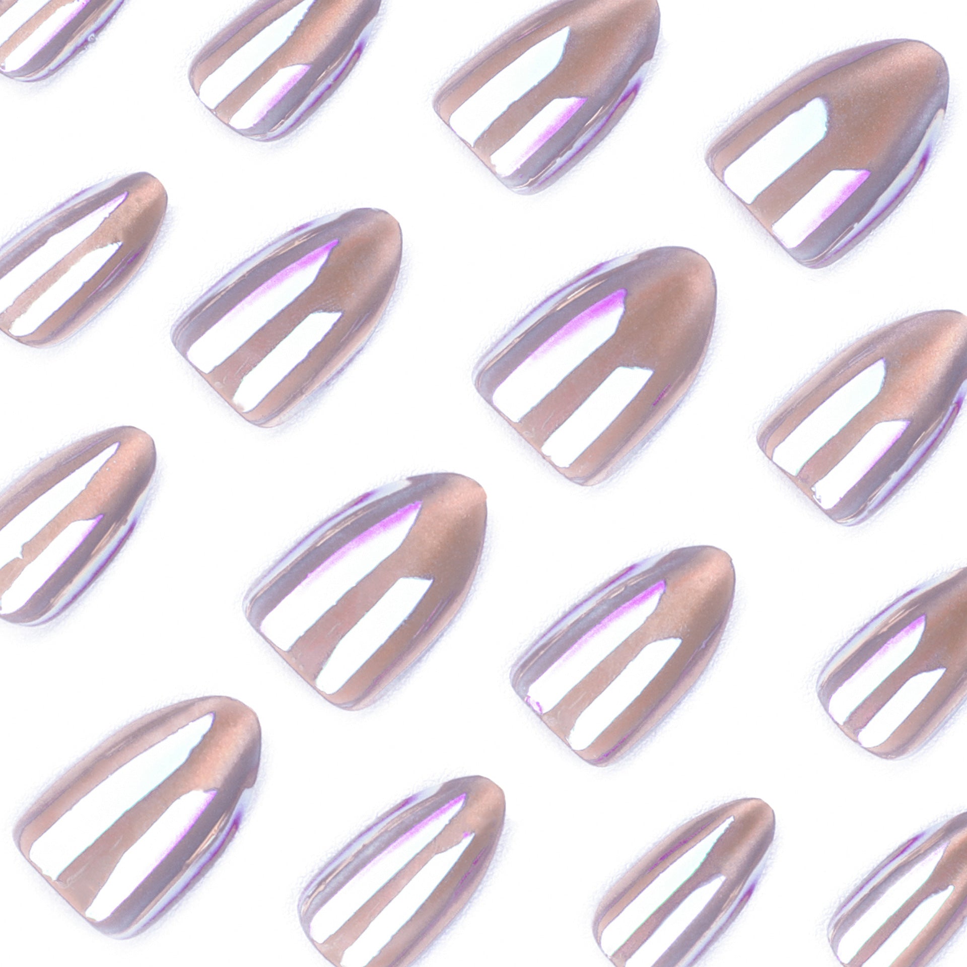 Faux Ongles Amande Courts - Effet Cat Eye Aurora - Capsules Prêtes à Porter