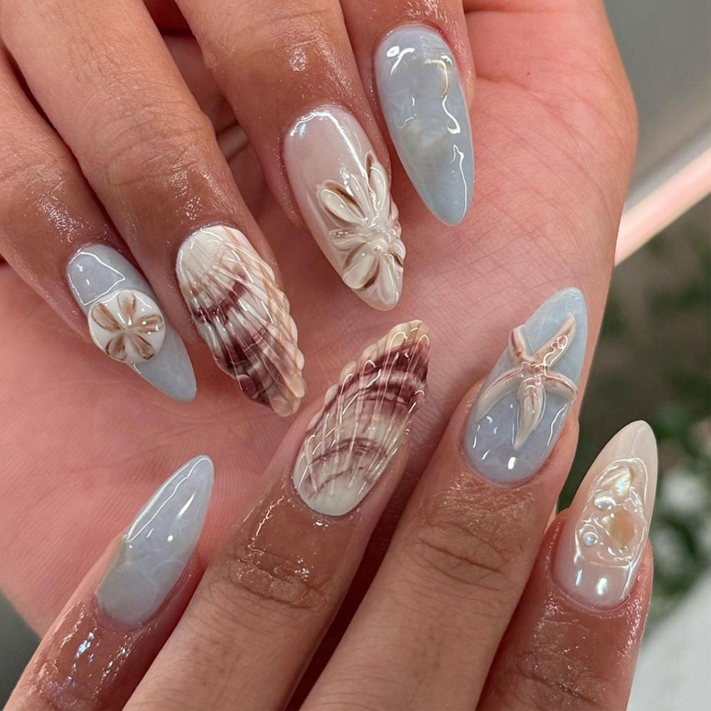 Faux Ongles Style Océan - Coquillages et Étoiles de Mer 3D