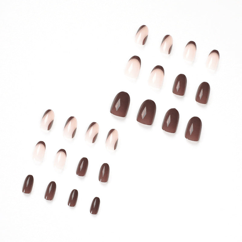 Faux Ongles Marron Café - Manucure Française - Capsules Autocollantes Amovibles