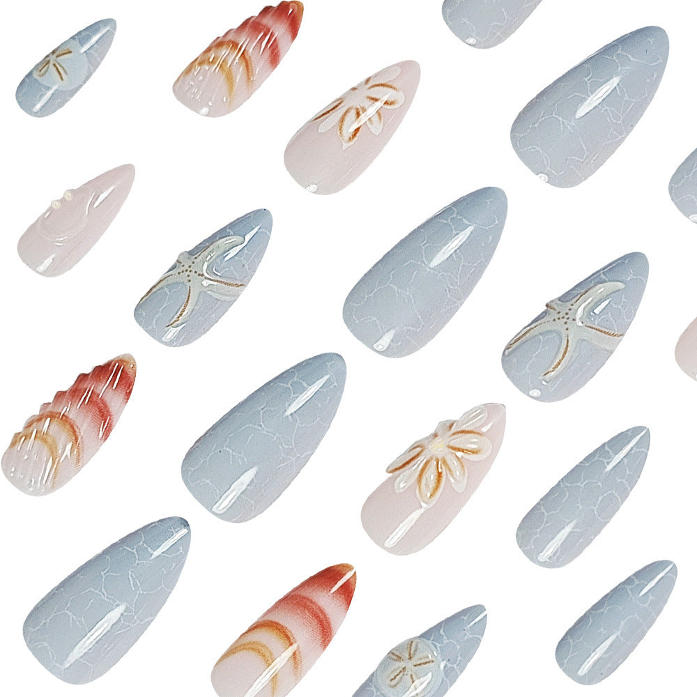 Faux Ongles Style Océan - Coquillages et Étoiles de Mer 3D