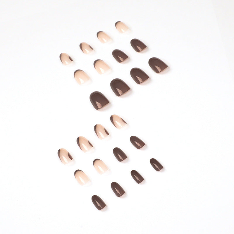 Faux Ongles Marron Café - Manucure Française - Capsules Autocollantes Amovibles