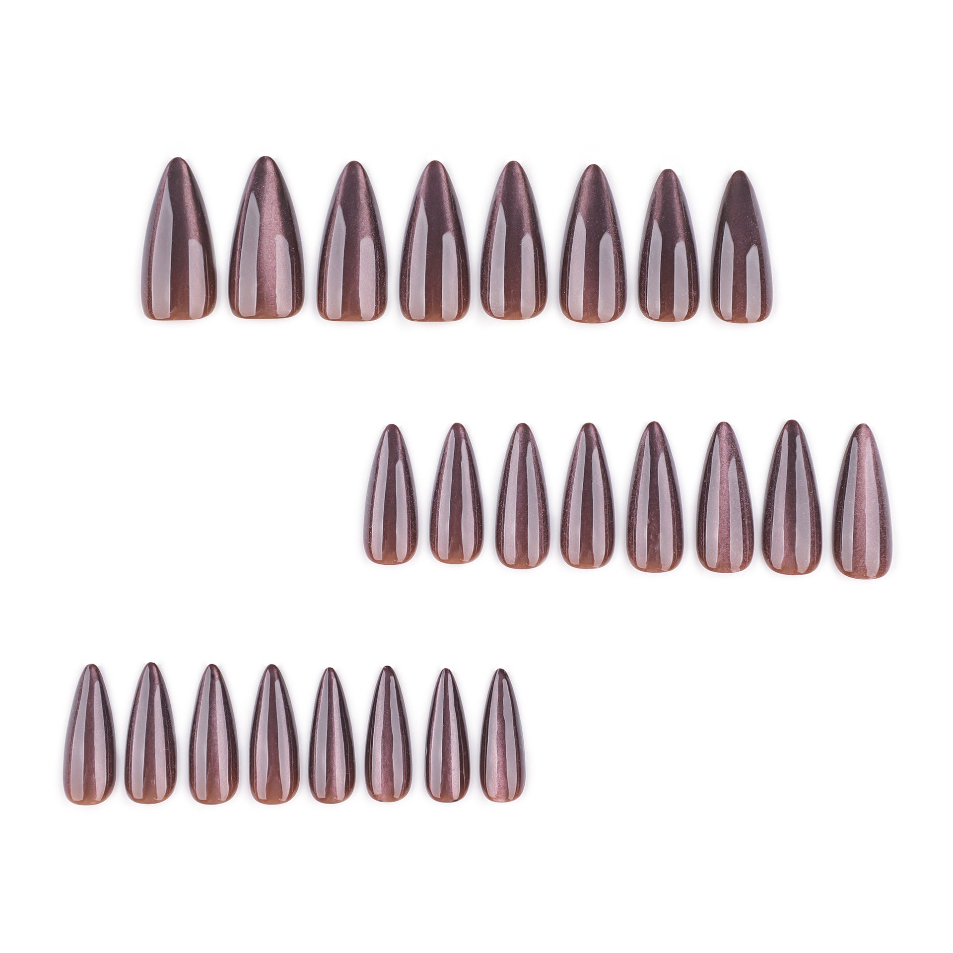 Faux Ongles Marron Œil de Chat - Forme Amande Longueur Moyenne