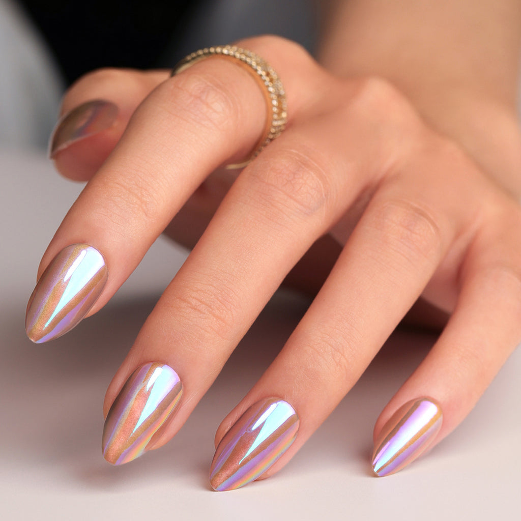 Faux Ongles Amande Courts - Effet Cat Eye Aurora - Capsules Prêtes à Porter - APPRO-DISTRI