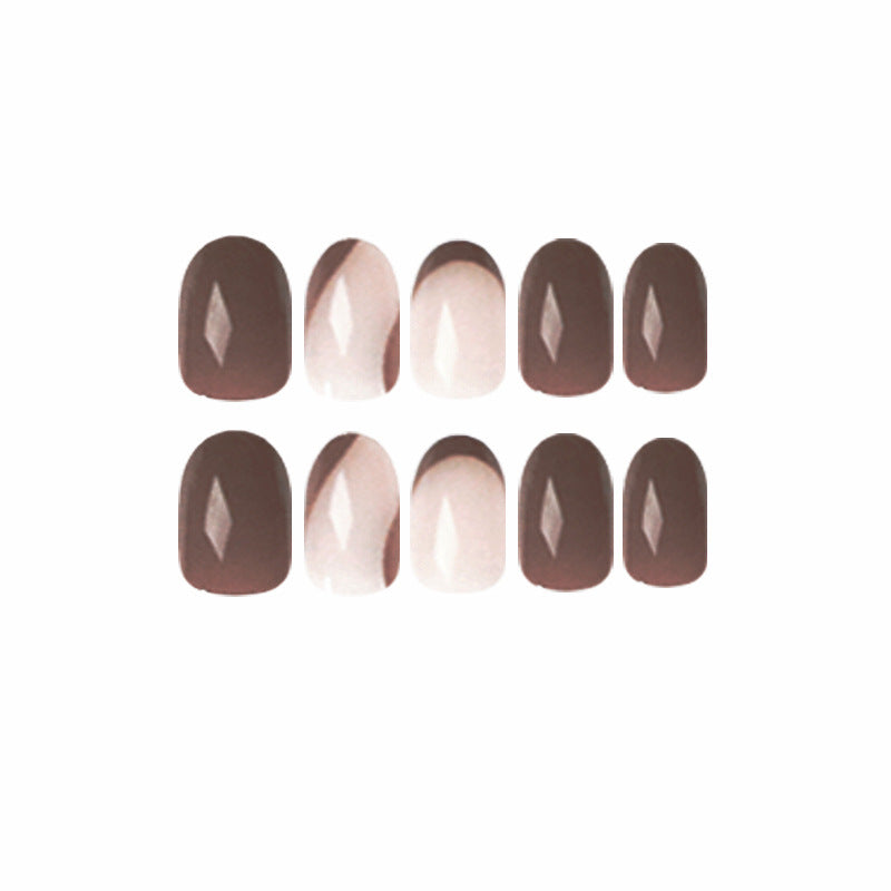 Faux Ongles Marron Café - Manucure Française - Capsules Autocollantes Amovibles