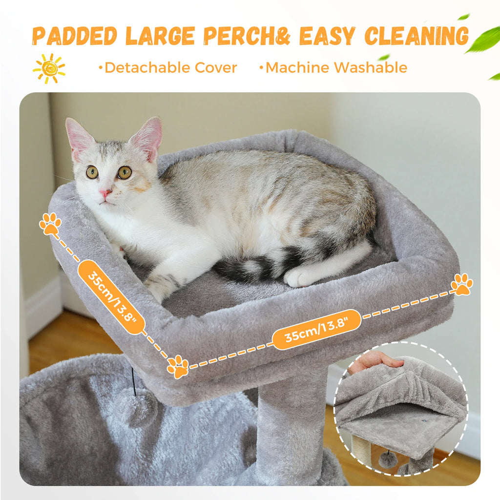 Arbre à Chat XXL Multi-Niveaux - Tour avec Griffoirs Sisal, 2 Niches, Jouets Intégrés