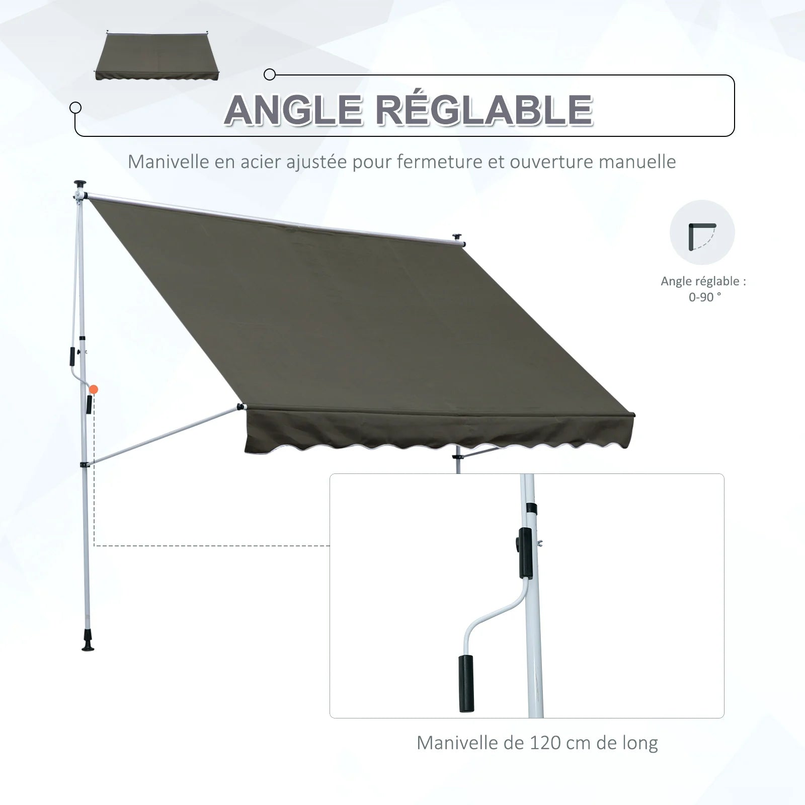 Auvent Rétractable Manuel Outsunny 3m x 1,5m – Toile Polyester Anti-UV, Cadre Aluminium