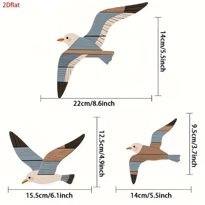 Décoration Murale Mouettes en Bois – Lot de 3, Style Bord de Mer & Rustique