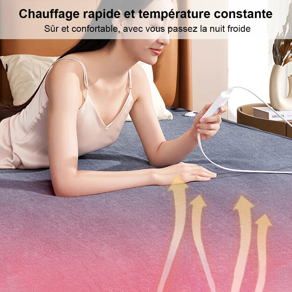 Couverture Chauffante Électrique Thermostat Automatique Double 120x150cm 220V Plaid Chauffant