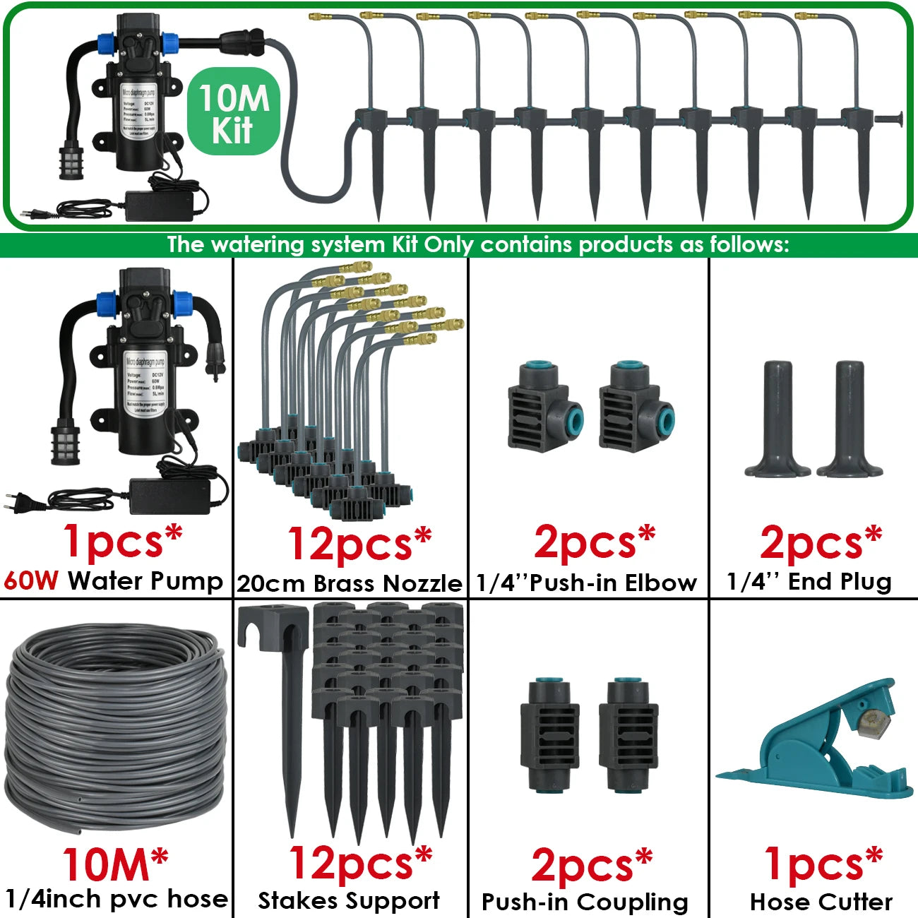 Kit d'Irrigation Jardin 5-30M - Pompe 60W Timer Buse Cuivre 360° Arrosage Automatique Serre
