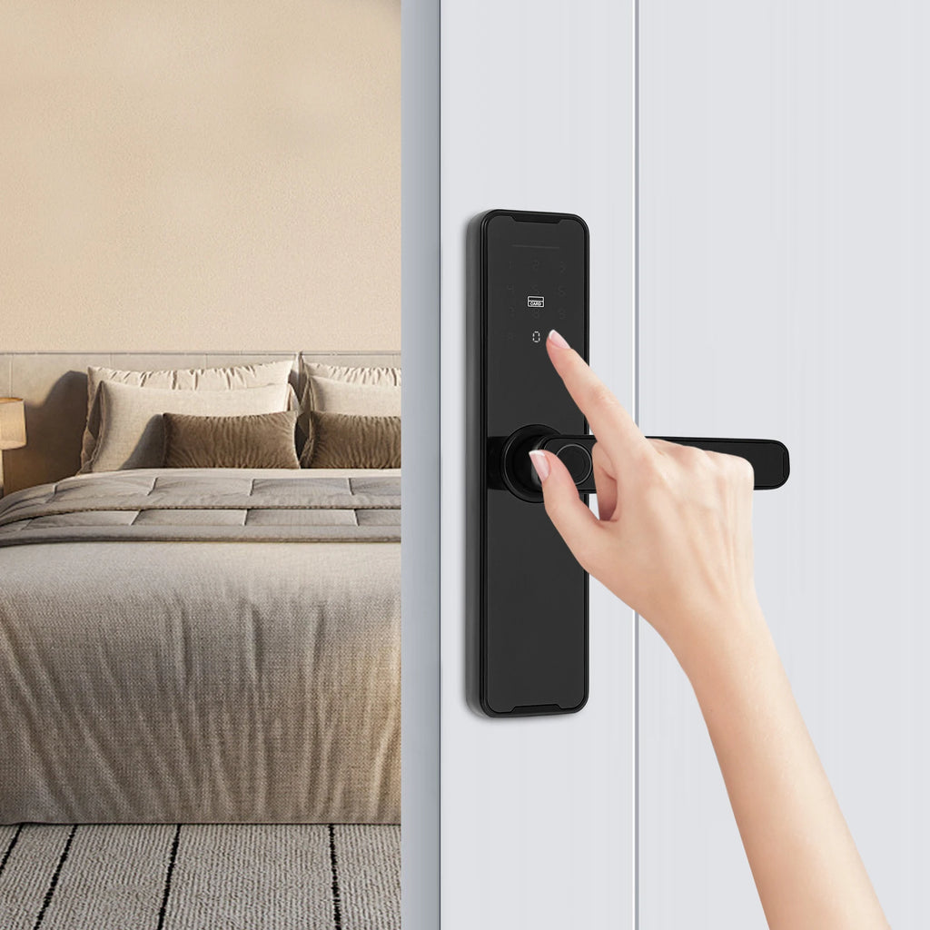 Serrure Intelligente Connectée Tuya – Empreinte, Code, Carte, Clé, App – Aluminium Noir
