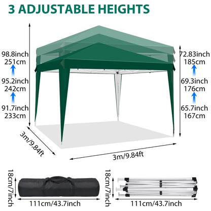Kiosque Pliant Pop-Up 3x3 m – Toile Oxford 420D UPF 50+, Imperméable, Sac de Transport Inclus