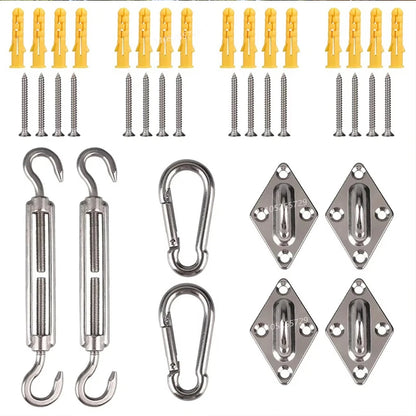Kit d'accessoires voile d'ombrage 24 pcs – Inox 304 | Mousquetons, tendeurs, œillets