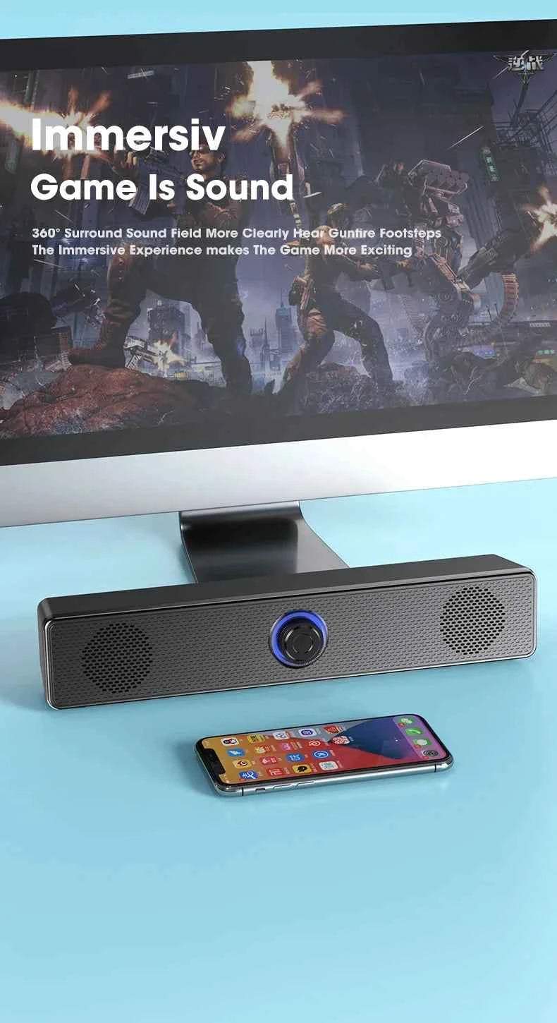 Enceinte PC Soundbar USB – Son Stéréo 3D, AUX & Bluetooth, TV / PC / Gaming