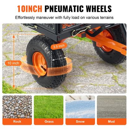 Chariot de Jardin Basculant SucceBuy – 180 kg ou 400 kg, Roues 25 cm, Panneaux Amovibles