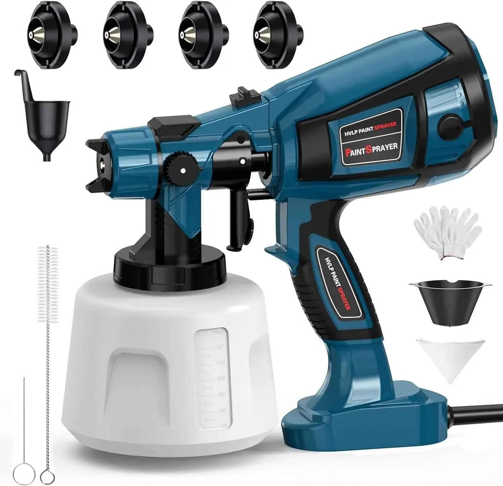 Pistolet à Peinture Électrique 850W HVLP 1400ml 4 Buses Pulvérisateur Professionnel Maison Auto