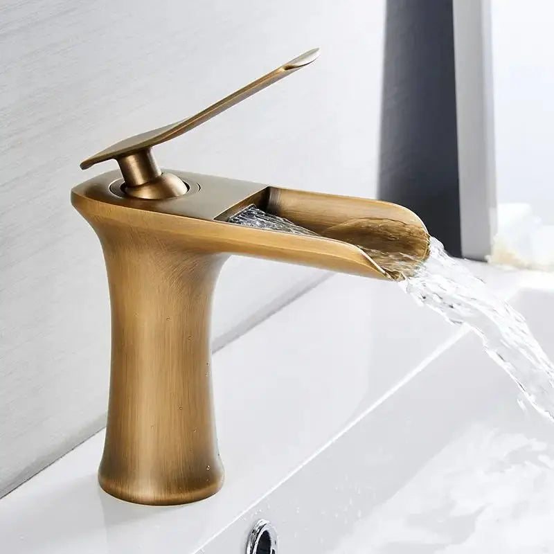 Robinet Lavabo Cascade Laiton Chromé Mitigeur Monotrou Design Moderne pour Vasque